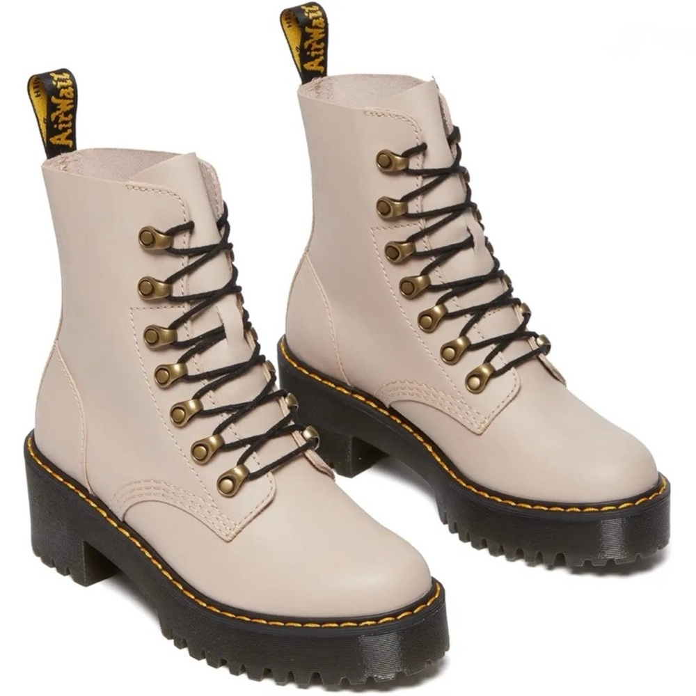 Dr. Martens Women's Beige Lace-Up Combat Boots